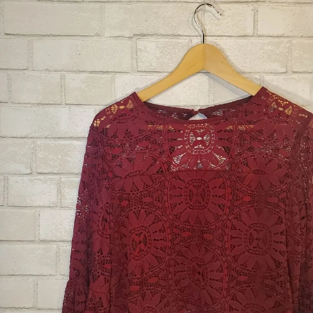 Xhilaration dark red lace long sleeve top